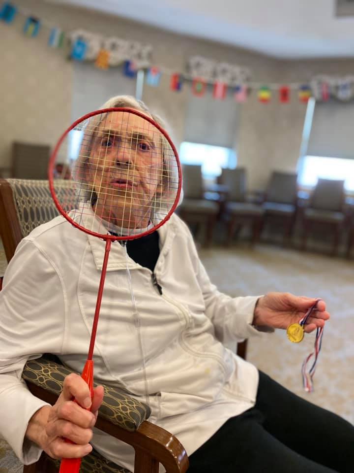 Resident being silly at Mallard Point Senior Living in Cedar Falls, IA