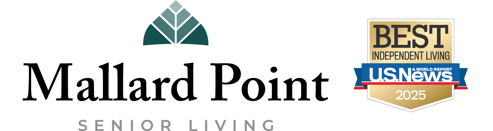 Mallard Point Senior Living logo paired with the U.S. News & World Report 2025-2026 Best Independent Living award badge, highlighting excellence in senior living.